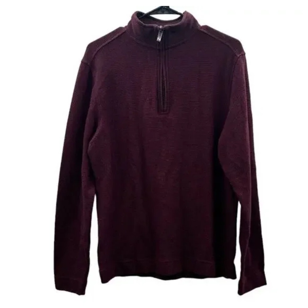 Van Heusen Never Tuck Burgundy Red Striped Long Sleeve Quarter Zip Jacket Size S